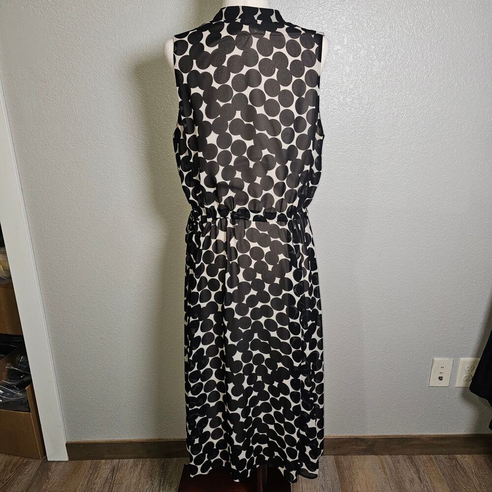 Anne Klein Lined Black and White Polka Dot Sleeveless Midi Dress Large - Picture 3 of 10